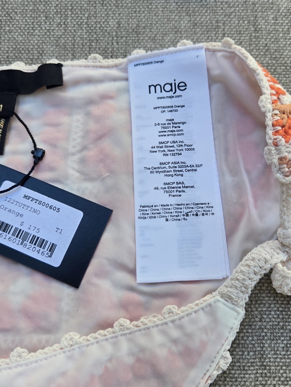Maje Crochet Triangle Bikini Set in Peach and Cream - Women's Swim - Picture 8 of 10